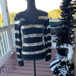 New Michael Kors Black Silver Sequin Sweater‎